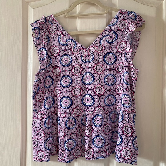 Loft Floral Pink and Blue Women's Peplum Top - Picture 2 of 6